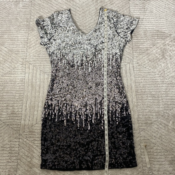 MANER  Sequin Glitter Short Sleeve Dress  V Neck Mini Party Club Bodycon Dress - Picture 15 of 16